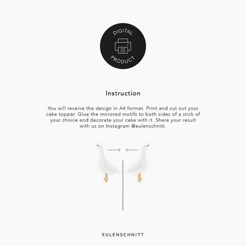 Instruction showing the individual steps for making the cake toppers at home. Print, cut out and attach to a stick of your choice. Decorate at the end.