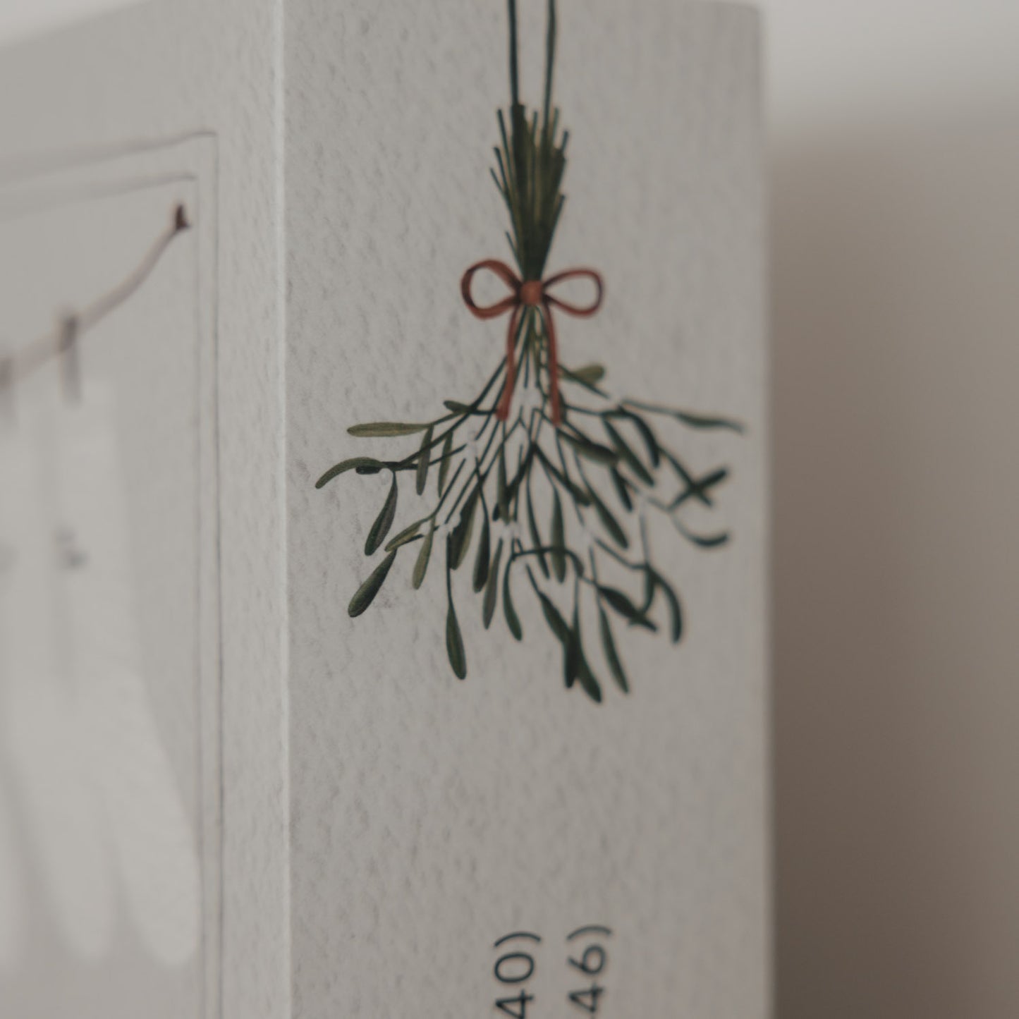 Mistelzweig-Illustration auf der Verpackung des Eulenschnitt Socken-Adventskalenders für Paare