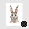 Neutrale Ansicht vom Hasen Poster im Aquarell Stil, gekennzeichnet als digitales Produkt.