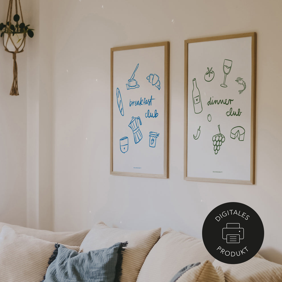 Design Poster mit verschiedenen Illustrationen rund um das Thema Frühstück zum Download. 