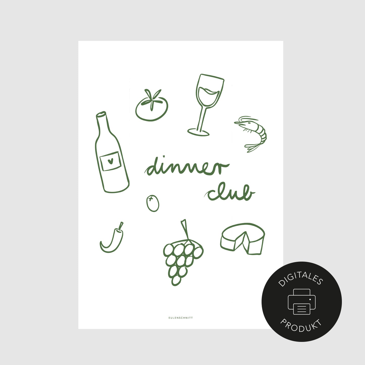 Schlichte Ansicht vom Dinner club-Poster zum Download in verschiedenen Formaten.