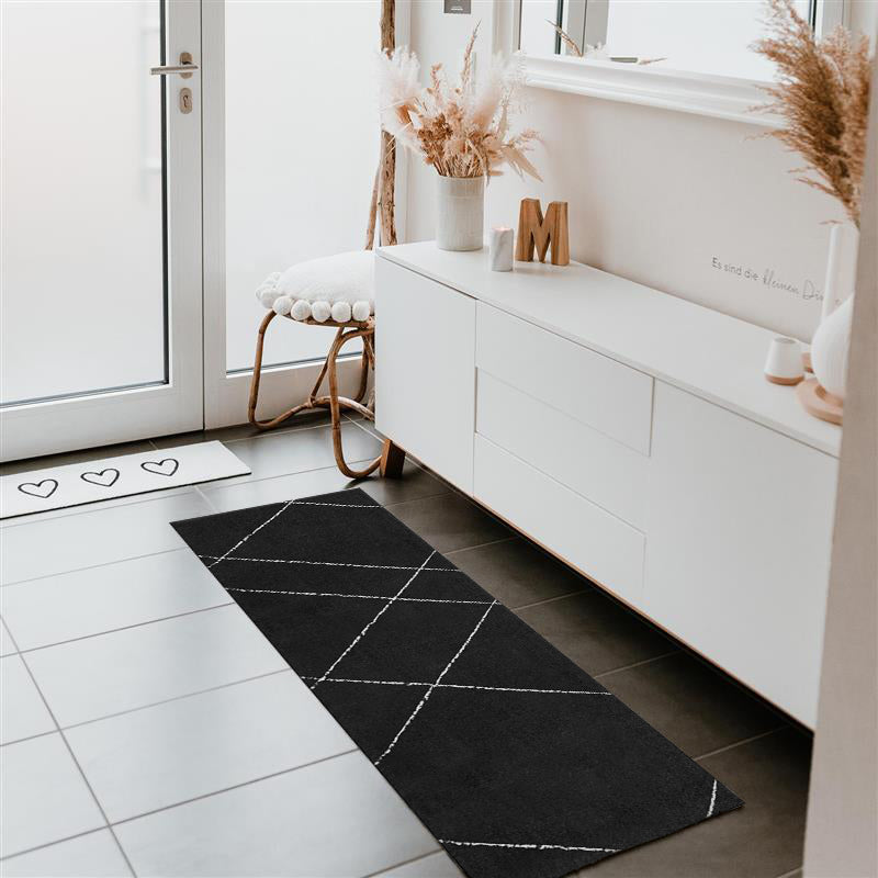 Tapis couloir lavable Lignes Noir