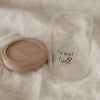 Minivorratsglas mit Schriftzug „Du bist toll“ und abgenommenem Holzdeckel