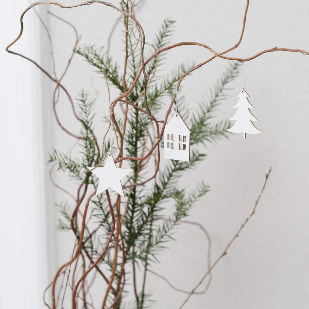 Holzanhänger Stern weiß im 8er Set