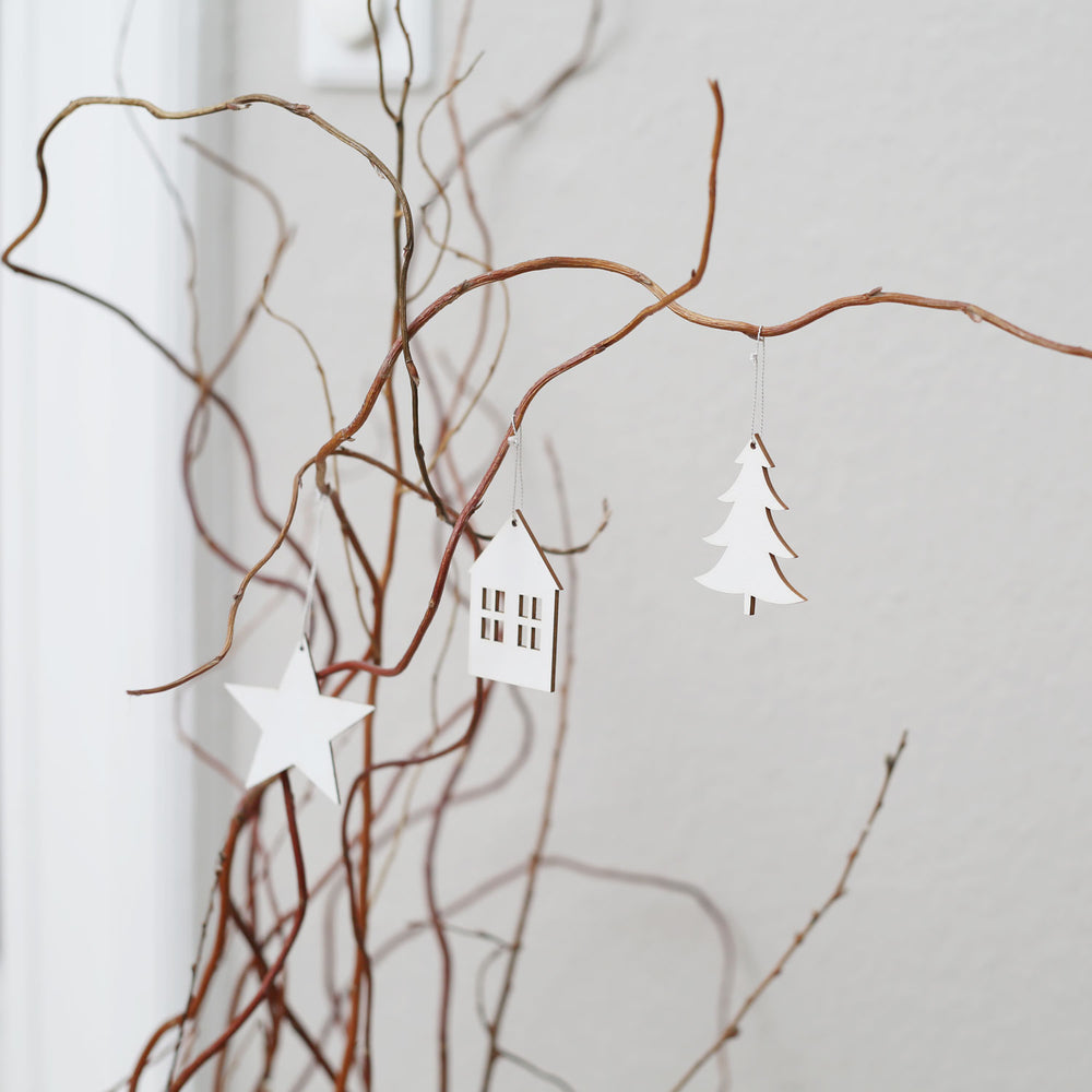 Holzanhänger Stern weiß im 8er Set