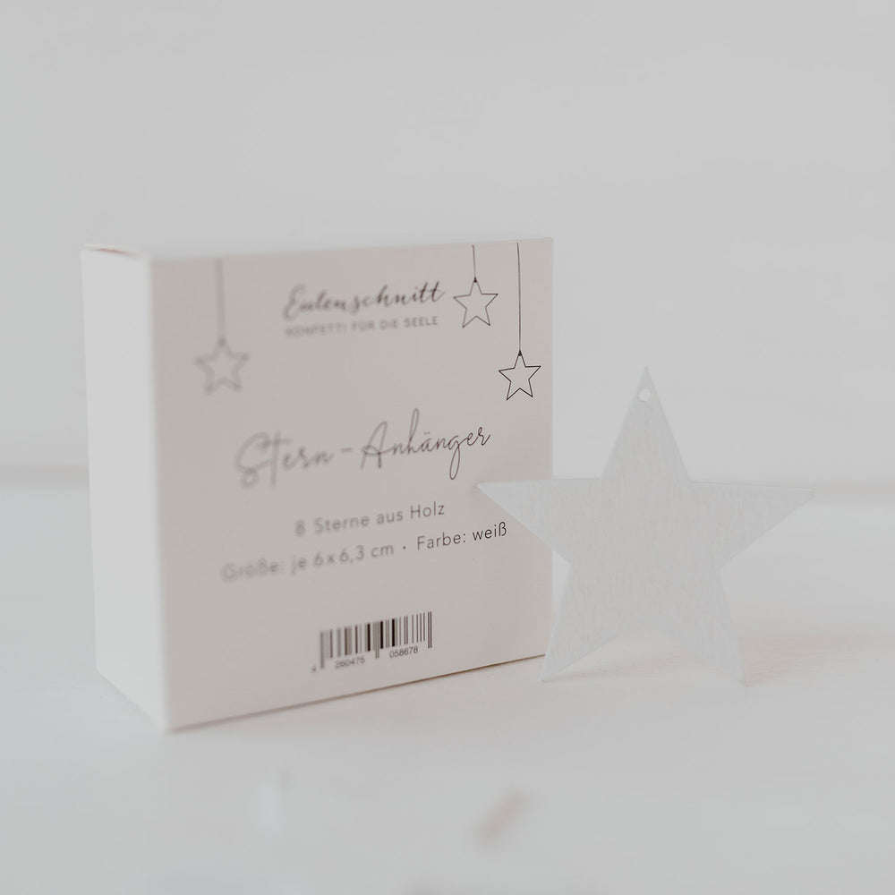 Holzanhänger Stern weiß im 8er Set