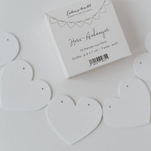 Holzanhänger Herz weiß im 10er Set
