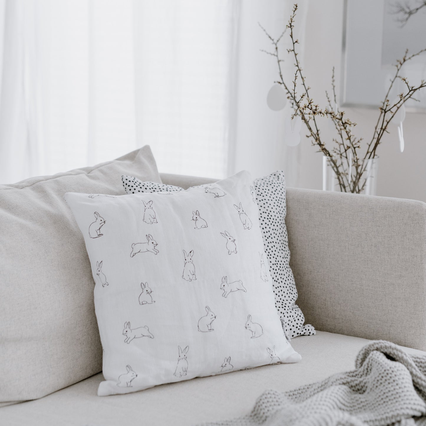 Housse de coussin lapin en lin