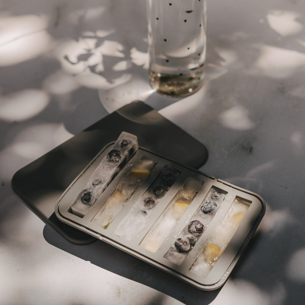 Eiswürfelform für Ice Sticks mit Früchten und Kräutern, ideal für Flaschen und erfrischende Sommergetränke