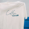 Weißes T-Shirt mit Coffee Club Rückenprint, Produktaufnahme