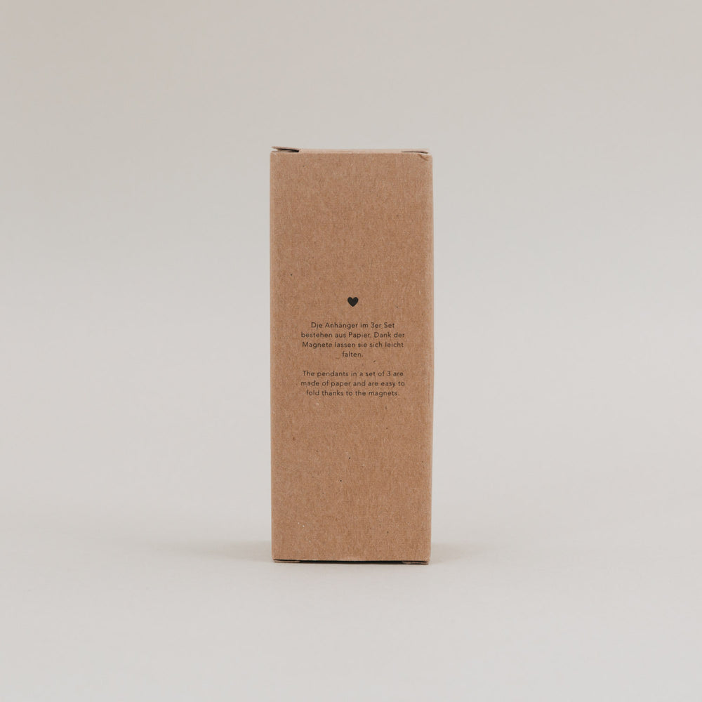 Rückseite der Verpackung mit Info: Papieranhänger 3er Set mit Magnetverschluss, leicht faltbar