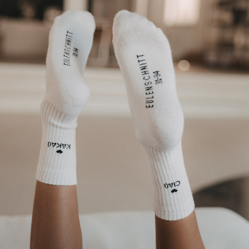 Kids Socken Ciao Kakao von Eulenschnitt mit Eulenschnitt-Logo auf Sohle