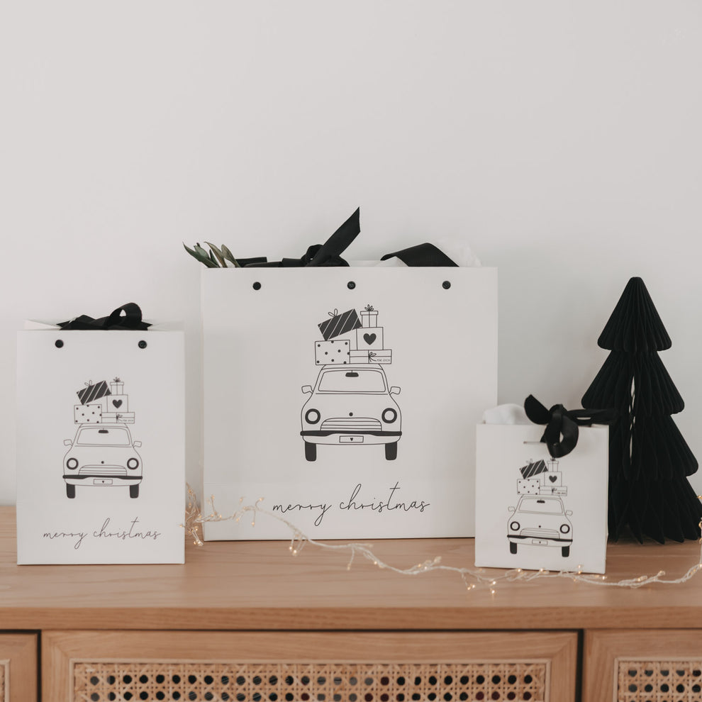 Geschenktüten Set Weihnachten in drei Größen mit Auto Motiv