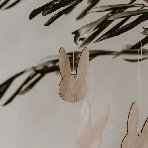 Pendentifs en bois lapin naturel en lot de 8