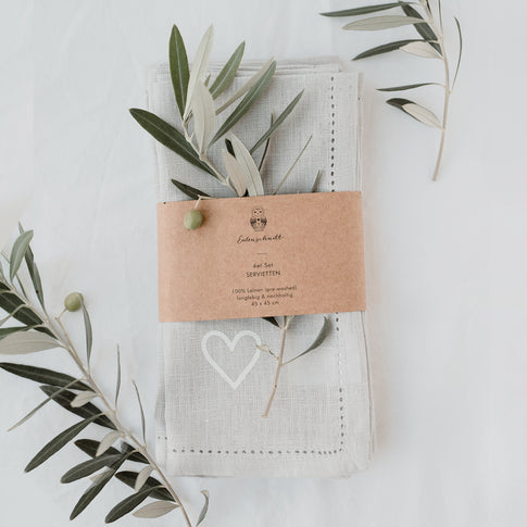 Lot de 4 serviettes en lin "cœur"